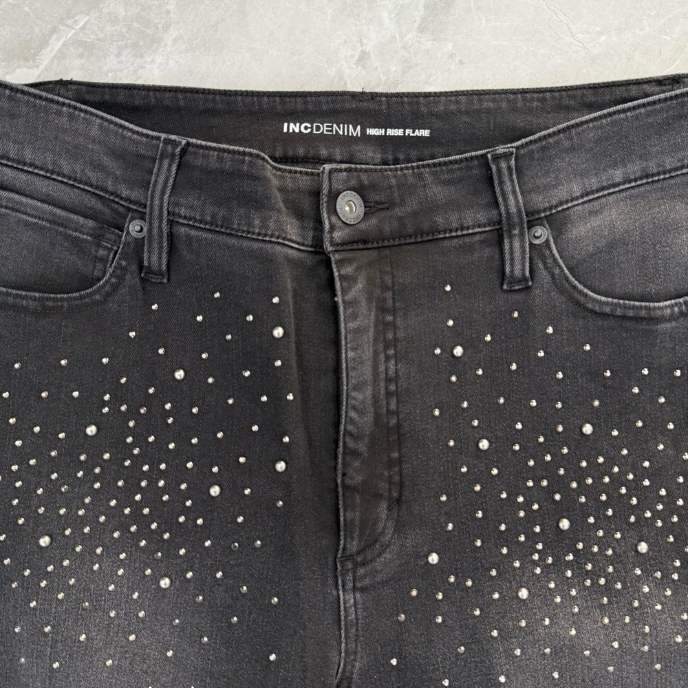 NWOT Women’s INC Denim High-Rise Rhinestone Studded Flare Jeans Plus Size 14 - Picture 5 of 16